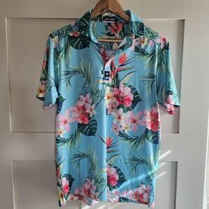 Bad Birdie Hawaiian Floral Men's Polo Size Small